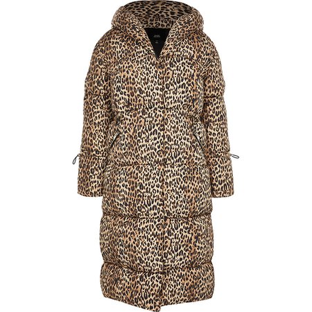 Brown leopard print puffer coat | River Island