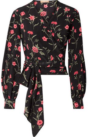 Floral-print Silk-georgette Wrap Blouse - Black