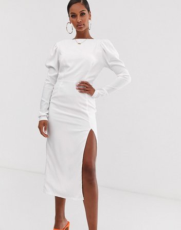 John Zack long sleeve midaxi dress with open back in white | ASOS