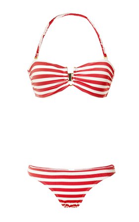 The Red And White Stripe Roman Bandeau Bikini by ETE Swim | Moda Operandi
