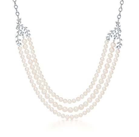Tiffany Olive Leaf Pearl Necklace