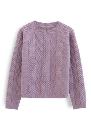 Braid Texture Cropped Knit Sweater in Lavender - Retro, Indie and Unique Fashion