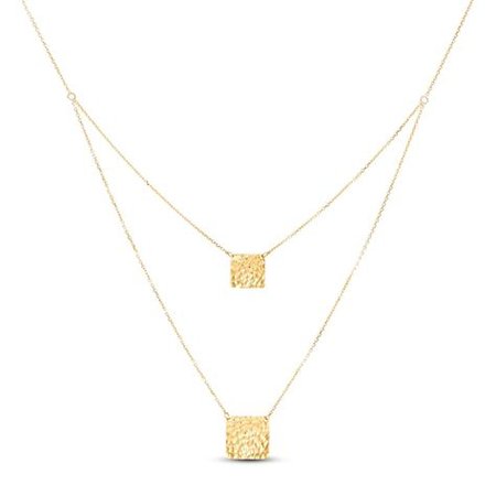 Gold Square Pendant Layered Necklace