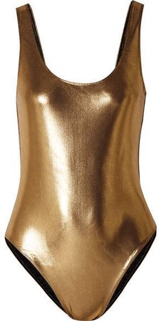 Marie France Van Damme - Metallic Swimsuit - Gold