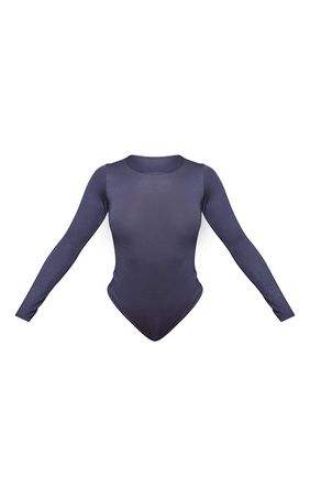 Charcoal Crew Neck Long Sleeve Bodysuit | PrettyLittleThing USA