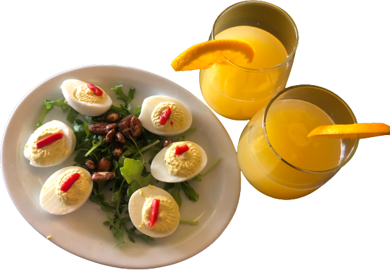 food deviled eggs mimosas drinks