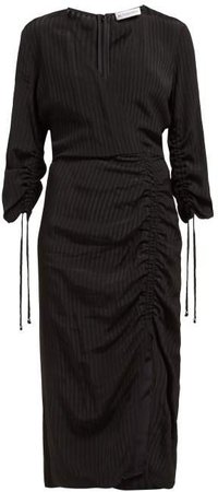 Orianna Striped Gathered Seersucker Dress - Womens - Black