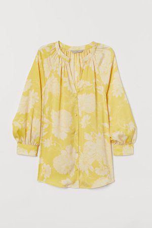 V-neck Satin Blouse - Yellow/floral - Ladies | H&M US