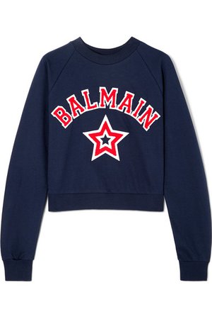 Balmain | Cropped appliquéd cotton-jersey sweatshirt | NET-A-PORTER.COM