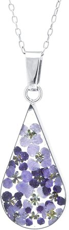 Amazon.com: Amazon Collection Women's Sterling Silver Pressed Flower Teardrop Pendant Necklace, Purple, 16 : Everything Else