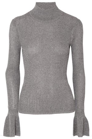 Veronica Beard | Lilia metallic ribbed-knit turtleneck sweater | NET-A-PORTER.COM