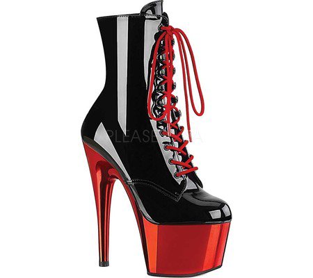 Womens Pleaser Adore 1020 Ankle Boot - Black Patent/Red Chrome - FREE Shipping & Exchanges