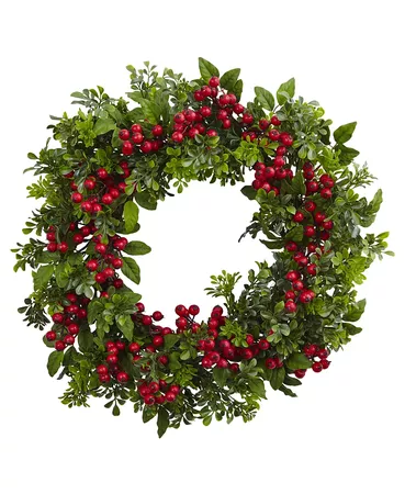 Nearly Natural 24" Berry Boxwood Wreath