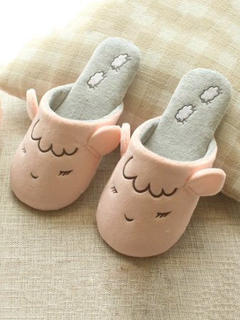 Cartoon Embroidery Flat Slippers