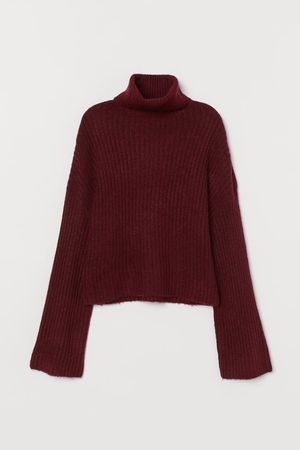 Rib-knit Turtleneck Sweater - Burgundy melange - Ladies | H&M US