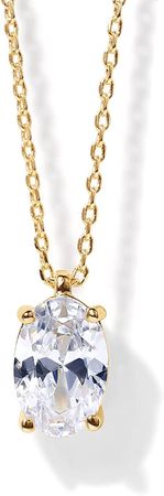 Amazon.com: PAVOI 14K Gold Plated Sterling Silver Post Faux Diamond Oval Solitaire Pendant Halo Necklace in Yellow Gold : Clothing, Shoes & Jewelry