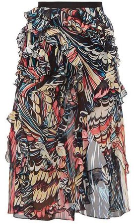 Abstract Print Front Slit Silk Georgette Skirt - Womens - Black Multi