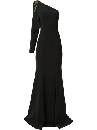 Marchesa Notte Embroidered one-shoulder Gown - Farfetch