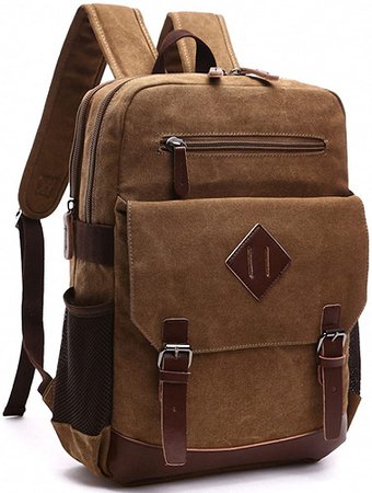 Amazon.com: Kenox Mens Large Vintage Canvas Backpack School Laptop Bag Hiking Travel Rucksack Brown: Clothing