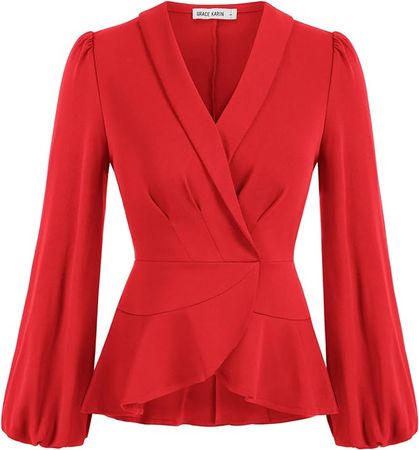 Amazon.com: GRACE KARIN 2024 Women's Elegant Tops Long Sleeve Wrap Tops V Neck Formal Work Blouses Dressy Shirts : Clothing, Shoes & Jewelry