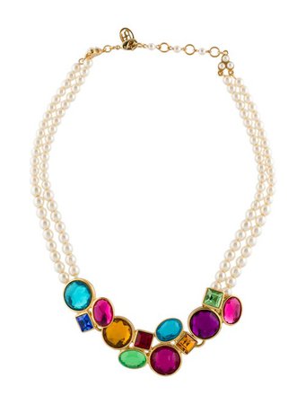 Ben-Amun pearls Pearl cmyk rainbow burgundy Double Strand Necklace - Gold-Tone Metal Collar, Necklaces - W8Z20930 | The RealReal
