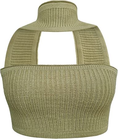 Strapless Crop Top for Women Twist Front Hollow Knitted Tube Top Sleeveless Bandeau Bustier Tops Aesthetic Clothes(D Ribbed Green,S) at Amazon Women’s Clothing store