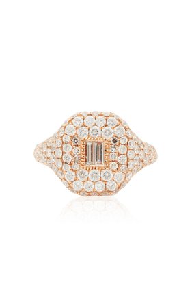 18K Rose Gold Essential Pave Pinky Ring with Baguette Diamond Center by Shay | Moda Operandi