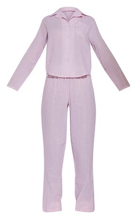 Pink Striped Cotton Shirt & Pants PJ Set | PrettyLittleThing USA