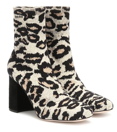 Miu Miu - Leopard-print jacquard ankle boots | Mytheresa