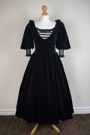 Vintage Laura Ashley Black Cotton Velvet Ballgown with Huge | Etsy