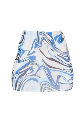 Blue Marble Swirl Print Slinky Mini Skirt | PrettyLittleThing USA