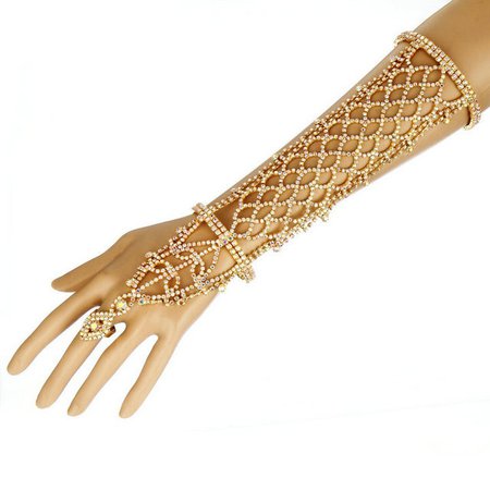 Women Rhinestone Slave Bracelet With Ring Hand Chain Cuff Wedding Bridal Celebrity Trendy Belly Dancer Jewelry-in Bangles from Jewelry & Accessories on Aliexpress.com | Alibaba Group