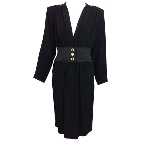 Vintage Yves St Laurent chic black crepe and satin cocktail dress 1990s unworn For Sale at 1stDibs