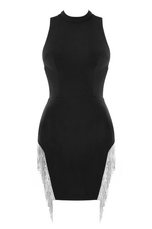 Clothing : Bodycon Dresses : 'Charlize' Black Crystal Trim Dress