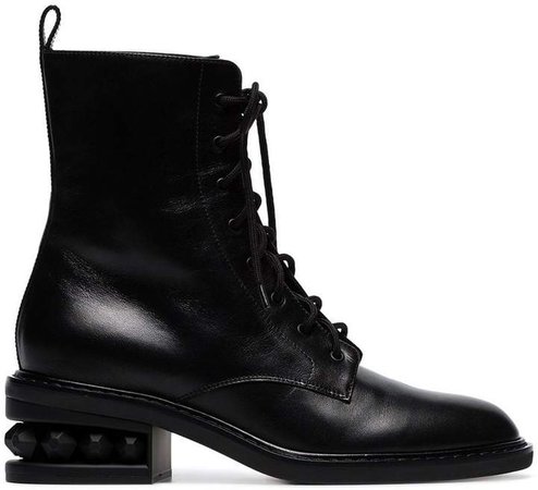 black Suzi 35 faux pearl embellished leather combat boots
