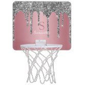 Rose Gold Pink Glitter Drips Sparkle Monogram Name Mini Basketball Hoop | Zazzle.com