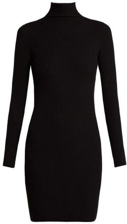 Rib Knitted High Neck Dress - Womens - Black