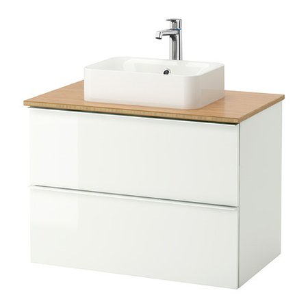 GODMORGON/TOLKEN / HÖRVIK Cabinet, top + 17 3/4x12 2/8&#34; sink - bamboo, high gloss white - IKEA