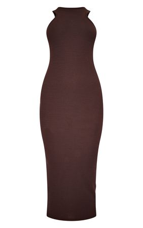 Chocolate Rib Binding Racer Neck Midi Dress | PrettyLittleThing USA