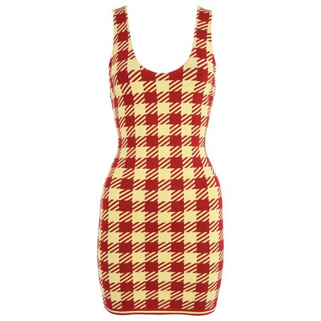 Azzedine Alaia Vintage Red Houndstooth Fitted Dress For Sale at 1stdibs