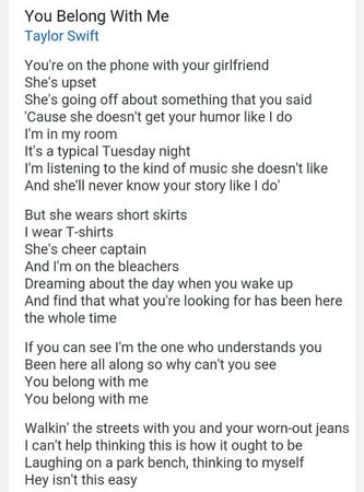taylor swift you belong with me lyrics - Google Search