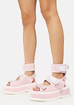Demonia Holographic Ankle Strap Platform Sandals - Pink – Dolls Kill