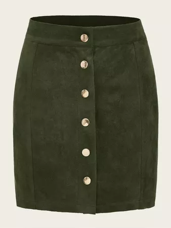 Plus Button Front Suede Straight Skirt | SHEIN USA