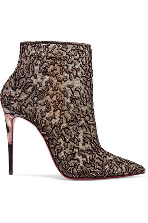 Christian Louboutin | Nancy 100 embellished lace-trimmed flocked tulle ankle boots | NET-A-PORTER.COM