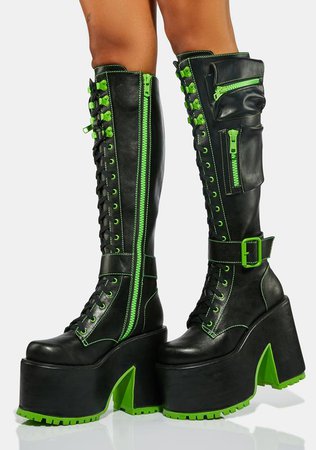 Black and green boots