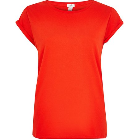 Red short turnback sleeve T Shirt | River Island