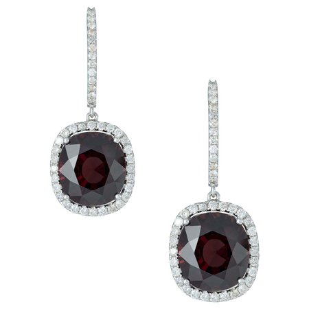 Pair of Garnet and Diamond Cluster Earrings For Sale at 1stDibs