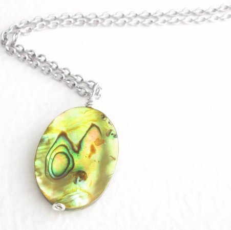 Yellow Abalone Pendant, Green Sea Shell Necklace — CindyLouWho2