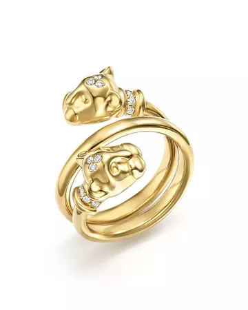 Temple St. Clair 18K Yellow Gold Double Wrap Lion Cub Diamond Ring | Bloomingdale's