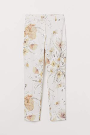 Patterned cigarette trousers - White
